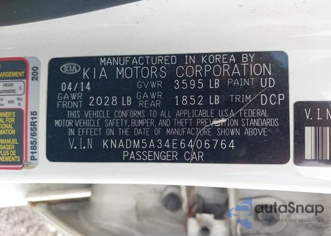 2014 Kia Rio Lx from USA, damaged, VIN KNADM5A34E6406764